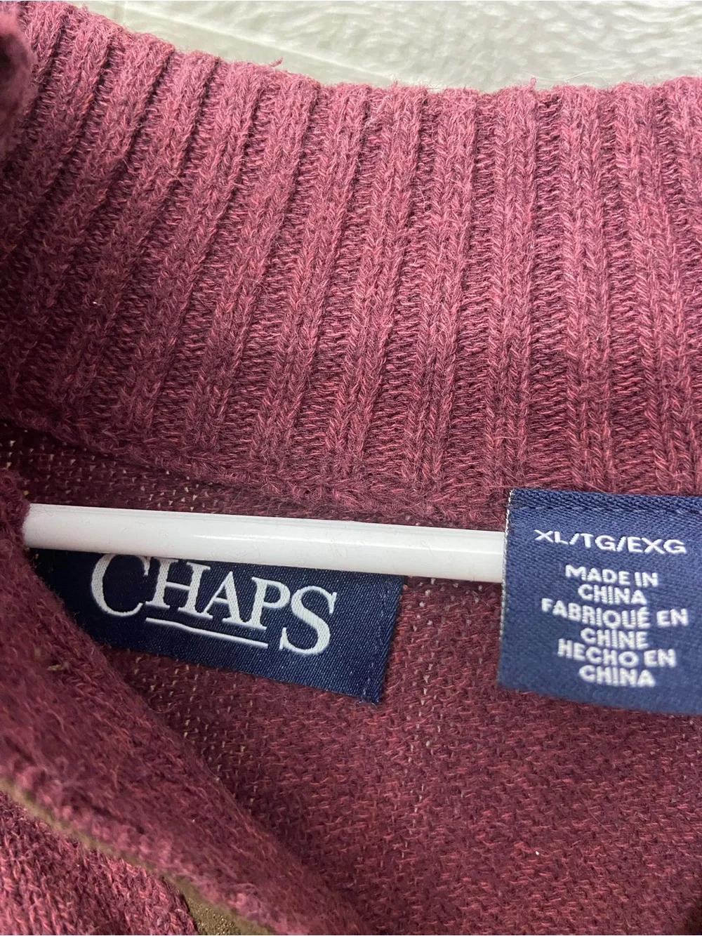 Chaps Men's-Style V-Neck Button-Trim Sweater in Wine